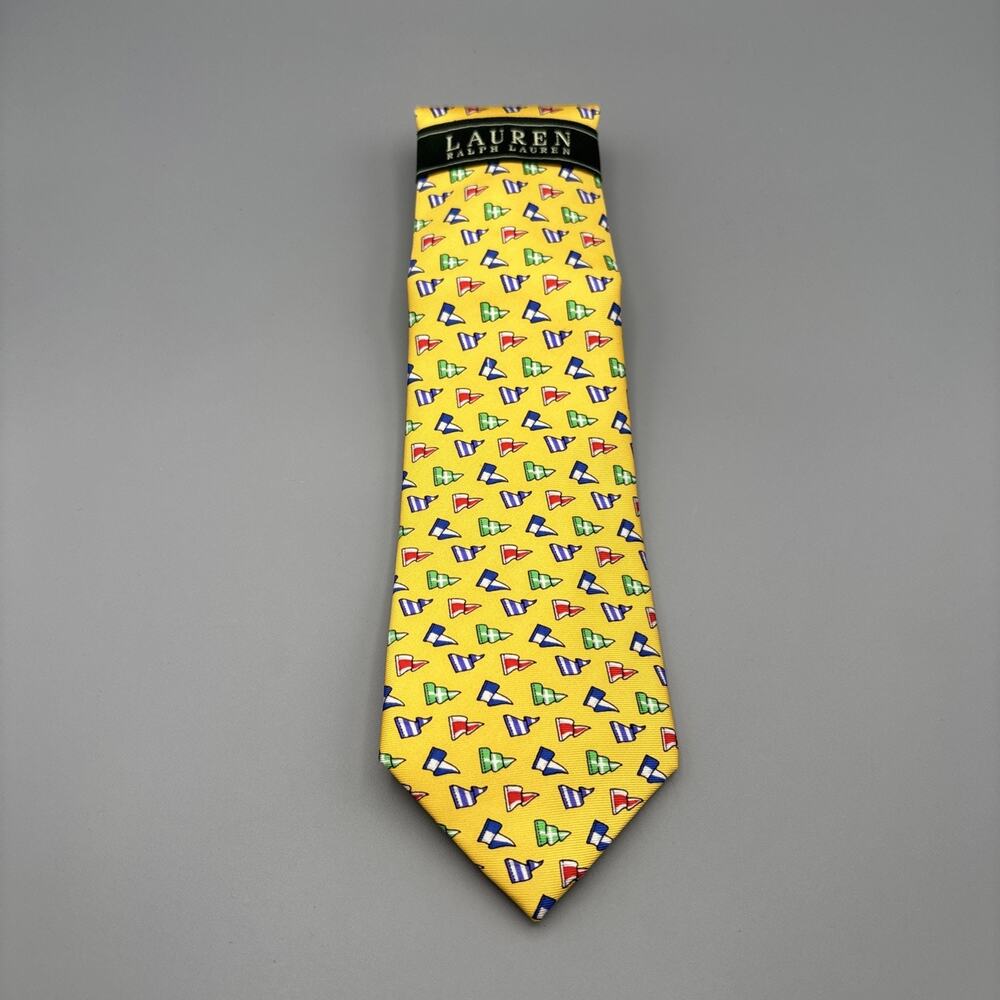Lauren Ralph Lauren Nautical Flag Yellow Necktie 100% Silk
